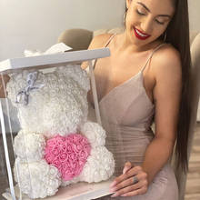 Рождественские подарки 25 см искусственная роза Сердце, мишка тедди ручной работы медведь из роз для женщин День Святого Валентина свадьба подарок на день рождения 2024 - купить недорого