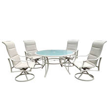 Conjunto com 5 peças de mesa e cadeira de jantar, 4 cadeiras giratórias, 1 mesa redonda para cozinha, área externa, gramado, jardim, pátio, branco 2024 - compre barato