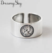 Dreamysky anéis étnicos cor de prata queen para mulheres, anéis de casamento, vintage, abertos, presentes de natal 2024 - compre barato