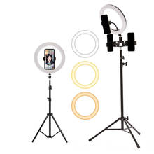 Anel de luz led maquiagem fotografia iluminação regulável selfie anel lâmpada com tripé para youtube tiktok smartphone câmera vídeo 2024 - compre barato