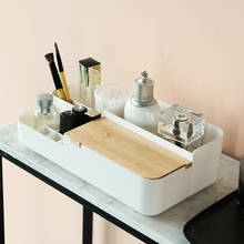 Caja de almacenamiento de cosméticos de madera, organizador de plástico ecológico + tablero de madera para maquillaje, cajón de escritorio para oficina en casa 2024 - compra barato