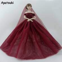 Dark Red Fashion Doll Dress for Barbie Doll Wedding Dresses Outfits Evening Party Gown Long Dress Clothes 1:6 Toys For Children 2024 - buy cheap