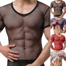 Sexy Men Mesh See Through T-Shirt Fishnet Hollow Clubwear Streetwear Perform Male Short Sleeve Top Undershirt Top Tee gifts 2024 - buy cheap