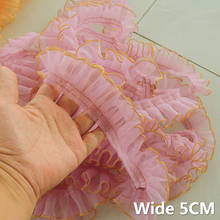 5CM Wide Organza 3D Pleated Golden Edge Trim Lace Fabric Ruffle Embroidery Collar Ribbon DIY Sewing Clothes Skirt Splicing Decor 2024 - buy cheap