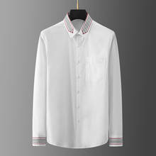 Рубашка Minglu мужская с вышивкой в полоску, роскошная сорочка с длинным рукавом, однотонная Модная приталенная, размеры до 3XL 2024 - купить недорого