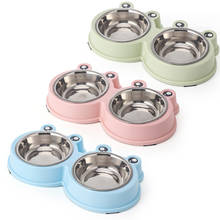 Candy Color Cartoon Big Eyed Frog Stainless Steel Pet Double Bowl Pet Cat And Dog Food Tableware 2024 - buy cheap