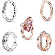925 prata esterlina pan anel rosa rosa fã com anel de cristal para festa de casamento feminino presente jóias 2024 - compre barato