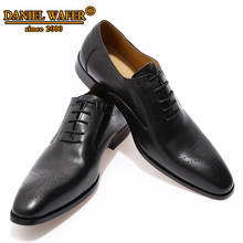 Zapatos Oxford de piel auténtica para hombre, calzado Formal de punta estrecha, con cordones, color azul y negro, para oficina, negocios y boda 2024 - compra barato