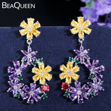 BeaQueen Luxury Yellow Purple Green CZ Crystals Big Long Dangle Earrings Colorful Bohemian Jewelry for Women Wedding E170 2024 - buy cheap