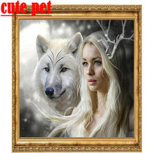 DIY Diamond Painting Woman with wolf CrossStitch Kits Home Decor Diamond Embroidery 100% Resin5D Needlework Rhinestones Painting 2024 - buy cheap