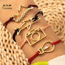 Tocona 4pcs/sets Bohemian Colorful Rope Bracelets for Women Charms Hollow Geoemtric Fish Camera Geoemtric Jewelry 17020 2024 - buy cheap