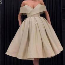 Cheap Knee Length A Line Prom Dresses Short Satin Off Shoulder Pleats Cocktail Party Gowns Formal Dress Evening Gowns 2024 - buy cheap