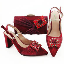 Hot Selling Red Color Rhinestone Woman Shoes And Matching Bag Set Nigerian Style Pumps Shoes And Bag Set For Party 2024 - buy cheap