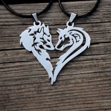 SanLan-collar de acero inoxidable para parejas, 1 par, Vikingo, su y su Lobo, dos lobos, haciendo un corazón 2024 - compra barato