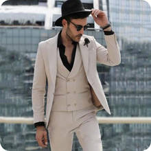Khaki Groom Tuxedos Slim Fit Men Suits Italy Peaked Lapel Man Blazer Three-Piece Terno Masculino Costume Homme(Coat+Pant+Vest) 2024 - buy cheap