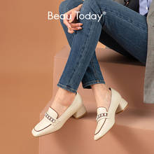 BeauToday-zapatos de tacón medio sin cordones para mujer, calzado de piel auténtica de vaca con punta cuadrada y decoración de perlas, hechos a mano, 15338 2024 - compra barato