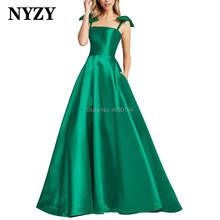 Fashion Satin Bow Straps Green Prom Dresses 2020 NYZY P105 Long Formal Dress Party Evening Gown Robe de soiree 2024 - buy cheap