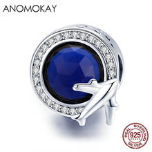 Anomokay 925 Sterling Silver Round Global Plane Charms fit  Bracelets Necklaces Dark Blue CZ S925 Silver Bead for DIY Jewelry 2024 - buy cheap