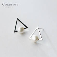 Colusiwei Real Sterling Silver 925 Round Pearl Triangle Stud Earrings for Women Styish Hypoallergenic Stud Jewelry 2020 NEW 2024 - buy cheap