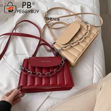 Casual All-match Women Pure Color Thick Chain Handle Shoulder Crossbody Bag Fashion PU Leather Hasp Messenger Small Handbags 2024 - buy cheap