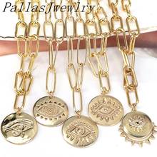 5Pcs Lucky Eye Gold Necklace, CZ Pave Round Coin Pendant Necklace, Gold Plated Eye Pendant, Fashion Jewelry Style 2024 - buy cheap