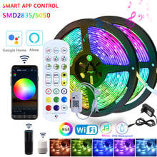 Tira de luces LED inteligente RGB SMD 2835/5050S, resistente al agua, cinta flexible de 5M y 10M, CC de 12V, Control de música por WIFI, funciona con Alexa y Google Home 2024 - compra barato