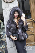 real natural genuine fox fur coat with hood women fashion sliver fox fur  jackets ladies outwear custom any size 2024 - buy cheap