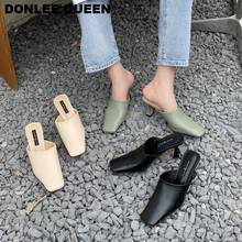 Elegant Thin High Heels Slippers Women Spring Slip On Mule Shoes Women Square Toe Casual Outdoor Slides Flip Flops zapatos mujer 2024 - buy cheap