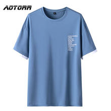 Camiseta masculina estampada alfabeto, algodão puro respirável com gola redonda, manga curta 2024 - compre barato