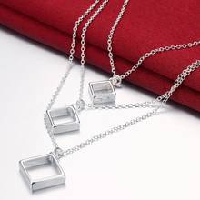 Colar feminino de prata 2021, formato quadrado, corrente, jóias da moda, 925 2024 - compre barato