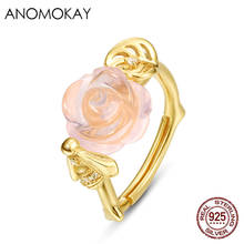 Anomook clássico natrue rosa cristal flor cor de ouro anéis para amantes das mulheres mãe verdadeiro 925 sterling silver leaf bee anéis presente 2024 - compre barato