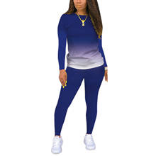 Plus Size Two Piece Gradient Running Sets Women Tracksuits Long Sleeve Pullover Tops Leggings Autumn Female Workout Sets S-3XL 2024 - buy cheap