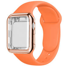 Чехол для защиты экрана + ремешок для Apple Watch band 44 мм 44 мм 40 мм 38 мм 42 мм, силиконовый браслет для смарт-часов iWatch Series 3 4 5 6 SE 2024 - купить недорого