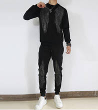 Fashion brand hot drill long sleeve tracksuit handsome two piece suit slim  casual men's suits 2024 - buy cheap