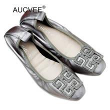 New Women's Casual Genuine Cow Leather Flats Big Size 35-43 Ladies Rhinestone Buckle Decoration Ballerinas Female Ballet Flats 2024 - buy cheap