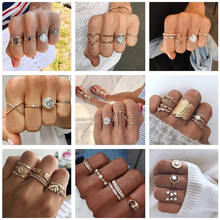Docona conjunto anel letras estrela amor, 14 estilos vintage cor dourada para mulheres cristal geométrico articulação anéis midi joias 2024 - compre barato