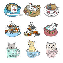 Meow cup cat Enamel Brooch Kittens rush for food Stack height Lapel Pin Coffee cup cat Good friend jewelry cute animal Badge 2024 - buy cheap