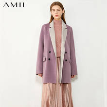 Amii casaco minimalista feminino de inverno, casaco feminino com lapela 100% lã, dupla face em lã, 12070524 2024 - compre barato