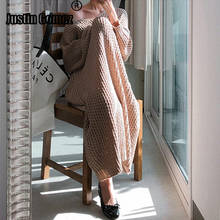 Свободный большой рукав «летучая мышь» женское платье-свитер шикарное осенне-зимнее трикотажное платье сексуальное открытое плотное теплое оверсайз длинный свитер 2024 - купить недорого