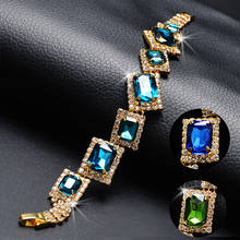Joyería de cristal de circonia cúbica azul para mujer, pulseras de piedras preciosas de Esmeralda para mujer, pulsera de cadena de oro de lujo, joyería de Esmeralda, regalo de bodas 2020 2024 - compra barato