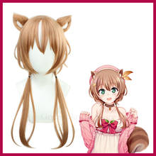 VTuber-Peluca de cabello sintético largo para niñas, coleta recta con orejas de Hololive de Indonesia, color marrón, Cosplay de ardilla 2024 - compra barato