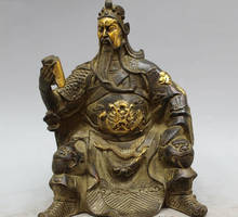 xd 002452 7" Chinese Bronze Gild Guan Gong Yu Warrior God Dragon knight Look Book Statue 2024 - buy cheap