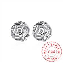 100% 925 Sterling Silver Women Jewelry Fashion Korean Cute Tiny Asymmetric Rose Flower Vintage Stud Earrings For Daughter Girls 2024 - buy cheap