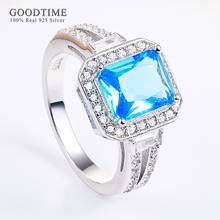 Anel de casamento luxuoso, prata esterlina 925 pura, quadrado, zircônia azul, anel de noivado, acessórios de joias, presente para mulheres, meninas, festa 2024 - compre barato