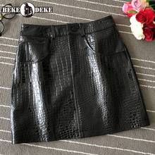 New Women Crocodile Pattern Sheepskin Skirt Sexy Mini Short Wrap A Line Skirts Ladies Punk Stage Show Genuine Leather Skirt 2024 - buy cheap