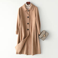 Женское шерстяное пальто с отложным воротником, Осеннее теплое пальто на пуговицах, с рукавом 2019 2024 - купить недорого