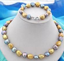Free shipping    new hot 8" 18" 12x15mm baroque golden black freshwater pearl bracelet necklace 2024 - buy cheap