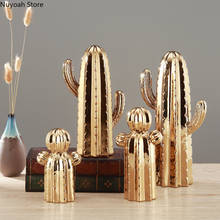 Brass Golden Ceramic Cactus Ornaments European Style Living Room Plant Crafts Decoration Modern Home Decoration Accessories 2024 - buy cheap