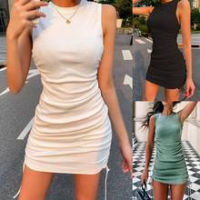 Women Summer Sexy Solid Color Drawstring Sleeveless Bodycon Slims Fit Party Dress 2024 - buy cheap