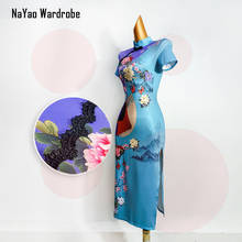 2020 New DL579 Floral China Design Short Sleeve Latin Dance Dress Dancing Performance Women Dress Ballroom Samba Tango 2024 - buy cheap